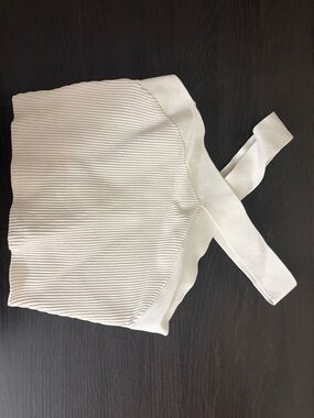 Aritzia White Ribbed Square-Neck Crop Top